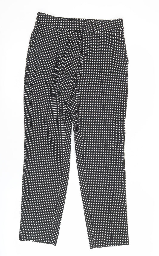 Next Womens Black Slim Fit Check Trousers Size 8L Cotton Blend