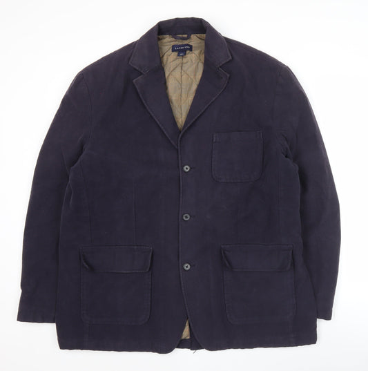 Lands' End Men's Blue Cotton Blazer Jacket L 42-44 Mid-Length