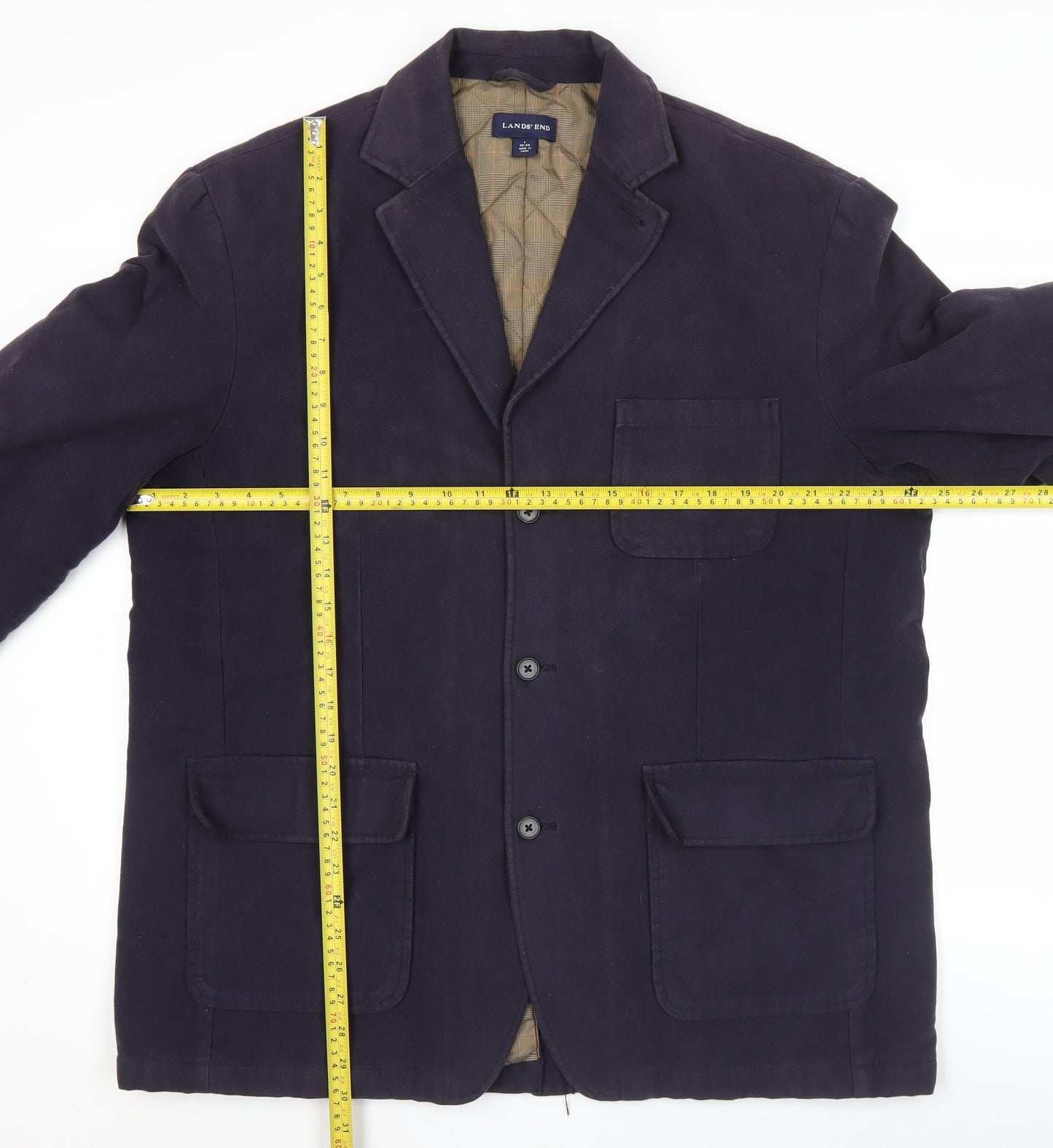 Lands' End Men's Blue Cotton Blazer Jacket L 42-44 Mid-Length
