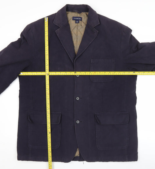Lands' End Men's Blue Cotton Blazer Jacket L 42-44 Mid-Length