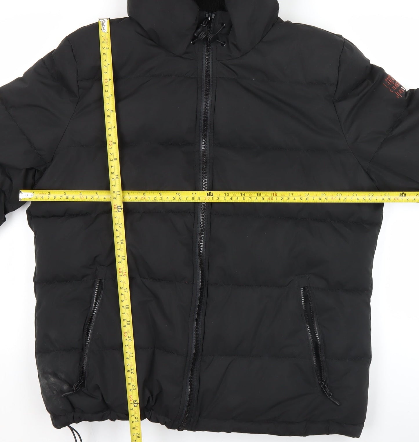 Superdry Womens Black Puffer Jacket Size 16 Hooded Winter Coat