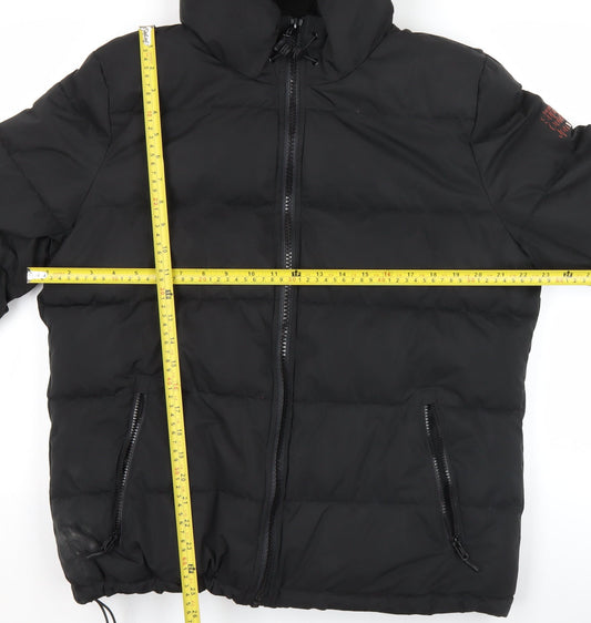 Superdry Womens Black Puffer Jacket Size 16 Hooded Winter Coat