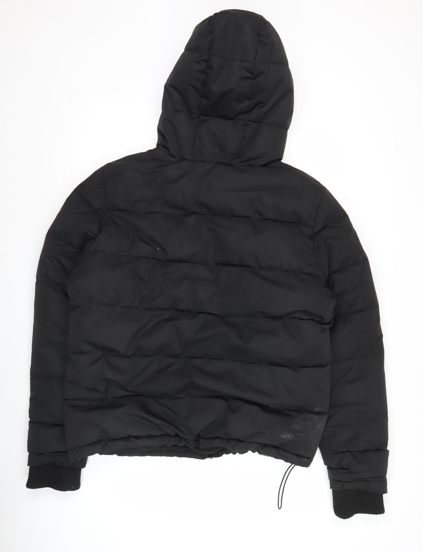 Superdry Womens Black Puffer Jacket Size 16 Hooded Winter Coat