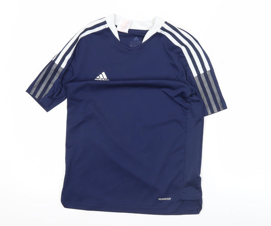 Adidas Boys Blue 11-12Y Football Jersey T-Shirt Lightweight Sports Top