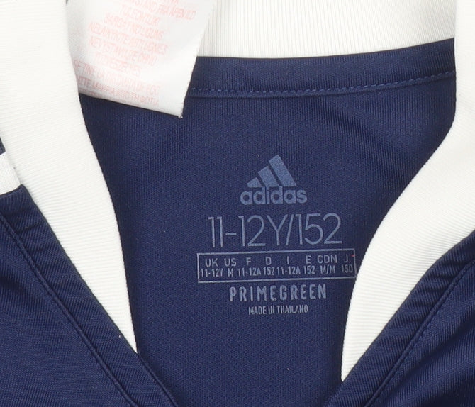 Adidas Boys Blue 11-12Y Football Jersey T-Shirt Lightweight Sports Top