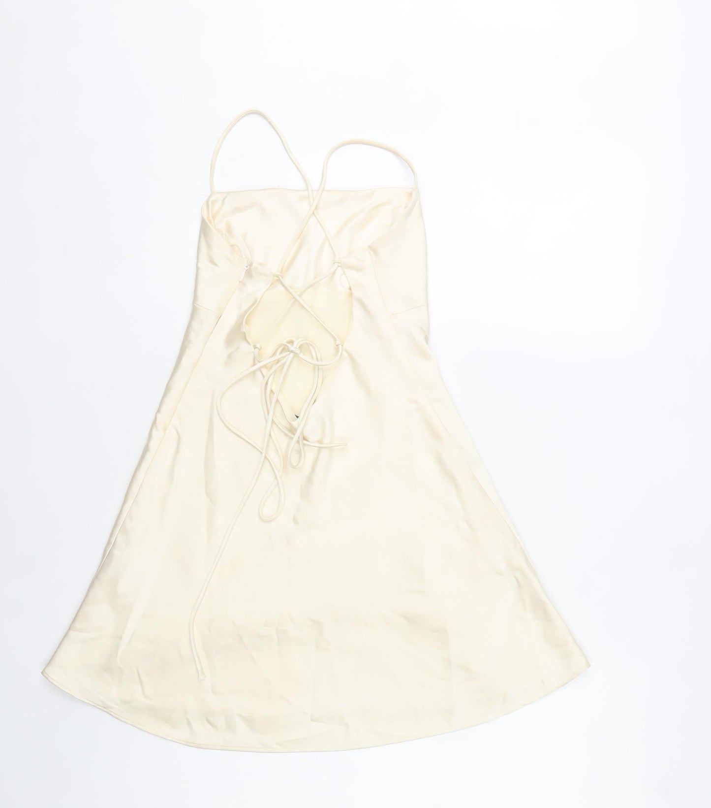 Zara Womens Ivory XS Slip Dress Strappy Lace Up Back Midi
