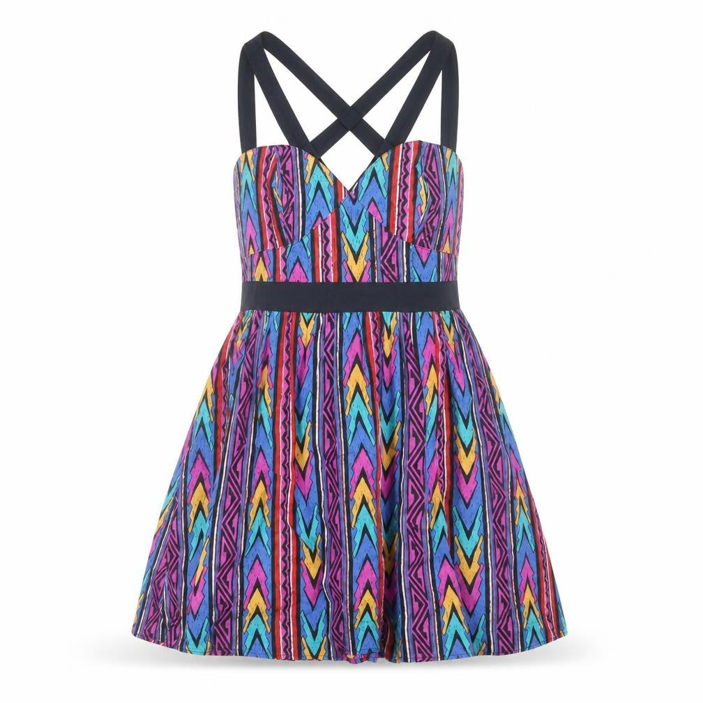 Front view of ASOS Women’s Multicoloured Skater Dress UK 12 Cotton Geometric Sleeveless