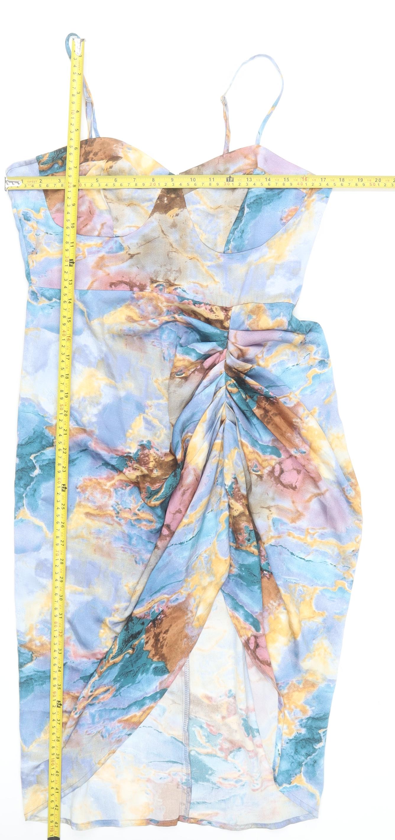 Quiz Women’s Multicoloured Bodycon Ruched Knee Length Dress Size 12