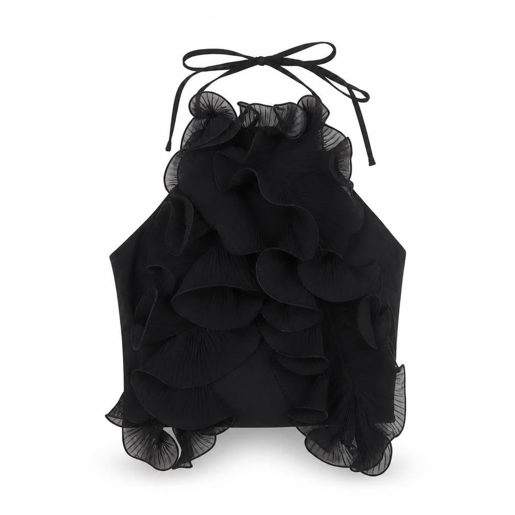 H&M Women Black Halter Ruffle Camisole Tank Top Size S