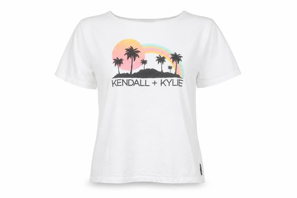 Kendall + Kylie Womens White Graphic T-Shirt Size 14 Short Sleeve Cotton