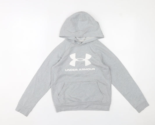 Under Armour Boys Grey Pullover Hoodie Size 8 Years Logo Sportswear