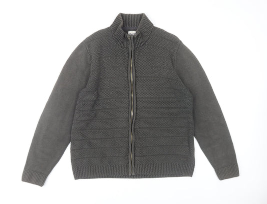 Wrangler Men's Grey XL Full Zip Cotton Knit Jumper High Neck