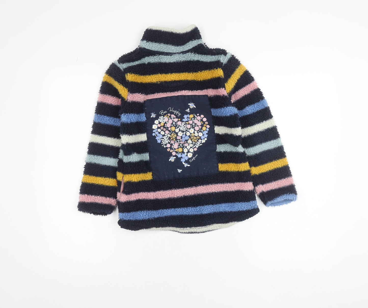 FatFace Girls Multicoloured Striped Fleece Sweatshirt 8-9Y Pullover 1/4 Zip