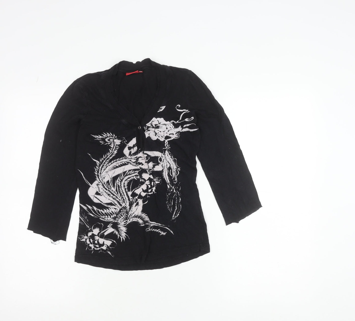 Firetrap Womens Black Floral Long Sleeve V-Neck T-Shirt Size S