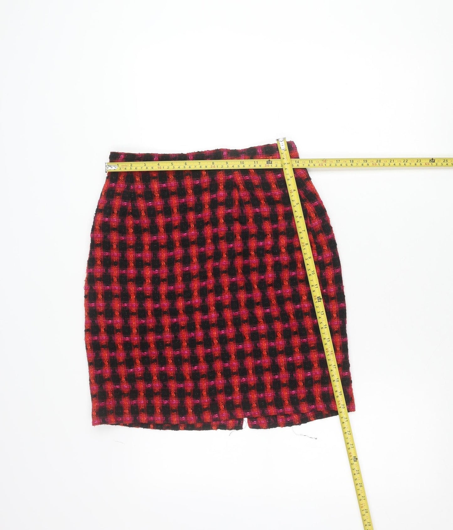 Debenhams Women’s Red Black Check Pencil Skirt Size 14 Wool Blend