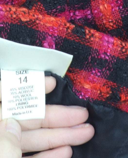Debenhams Women’s Red Black Check Pencil Skirt Size 14 Wool Blend