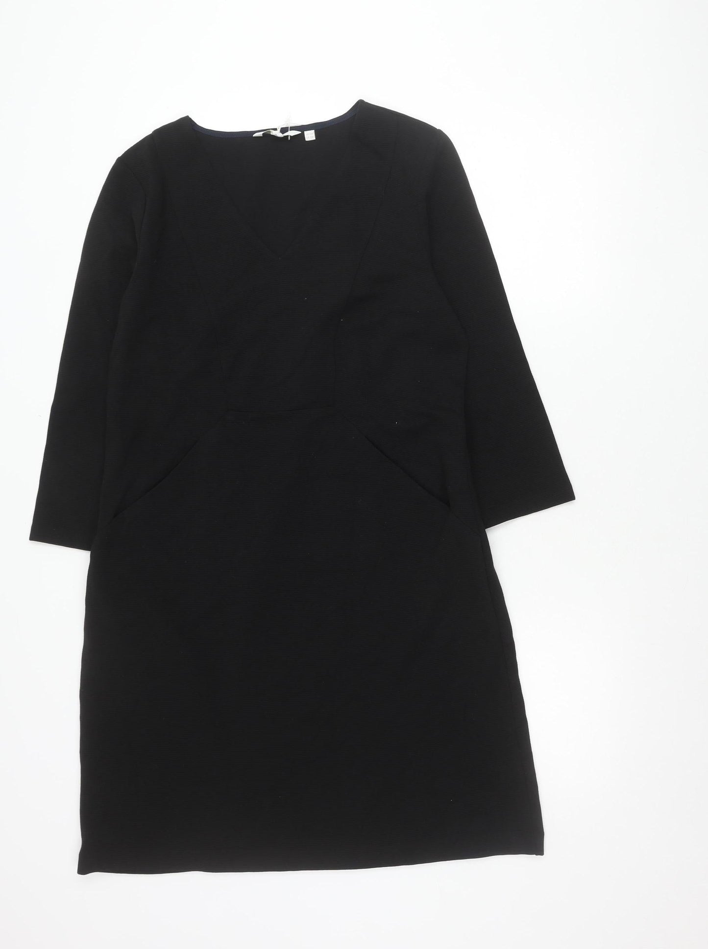 Boden Women’s Black Size 14 Sheath Knee Length Long Sleeve V-Neck Dress