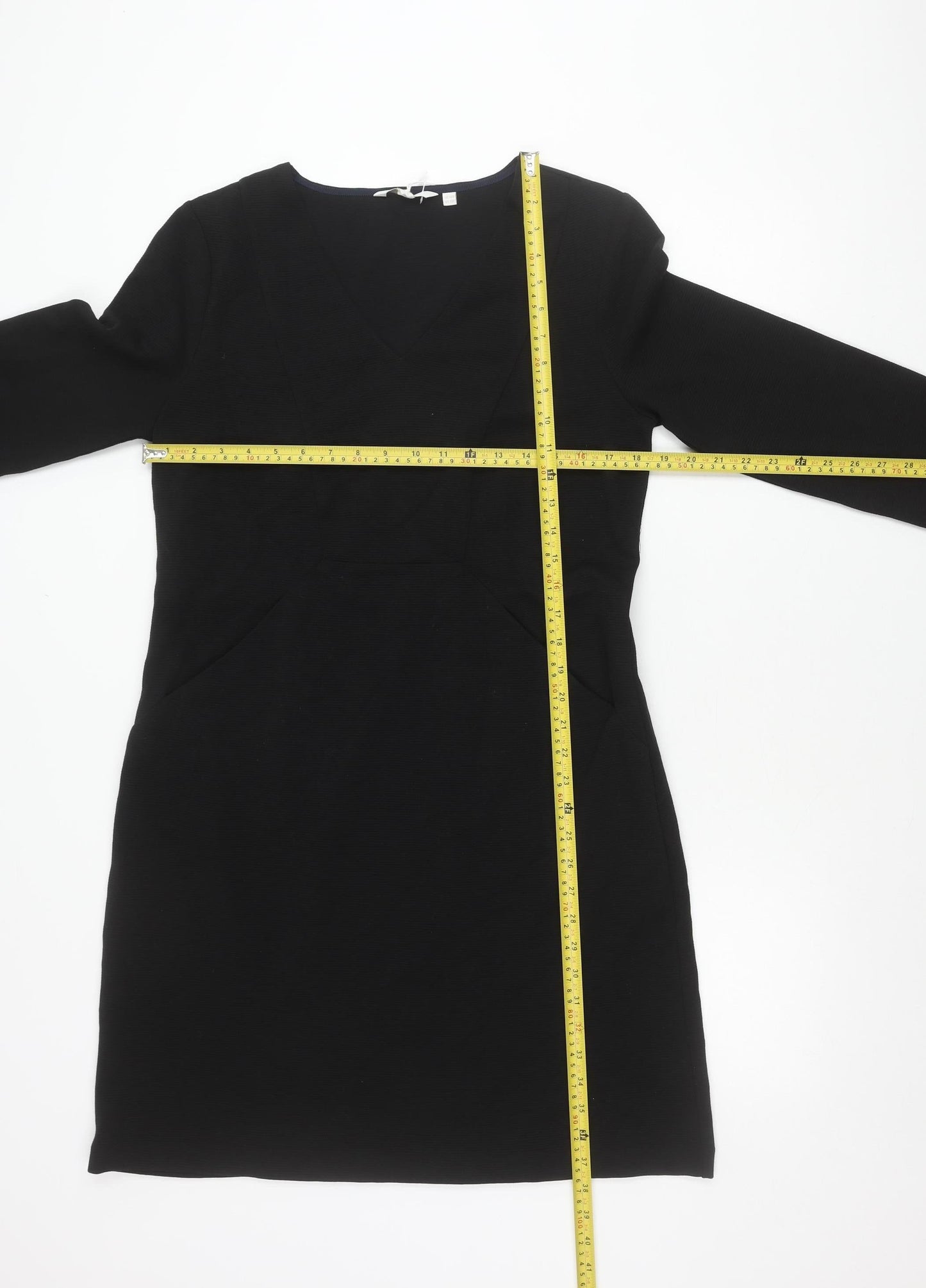 Boden Women’s Black Size 14 Sheath Knee Length Long Sleeve V-Neck Dress