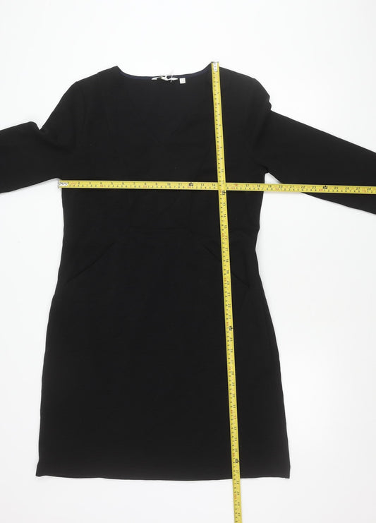 Boden Women’s Black Size 14 Sheath Knee Length Long Sleeve V-Neck Dress