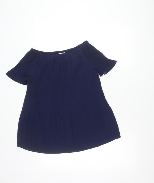 Michael Kors Women’s Blue Pleated Off-Shoulder Tunic Blouse Size S