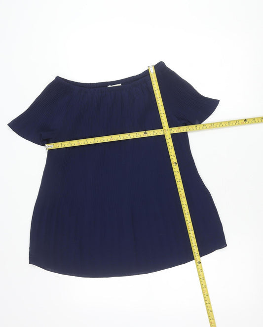 Michael Kors Women’s Blue Pleated Off-Shoulder Tunic Blouse Size S