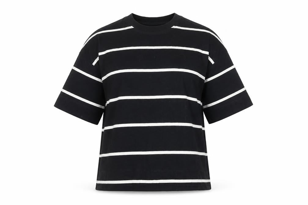 Next Womens Black White Striped Cotton T-Shirt Size 6 Short Sleeve
