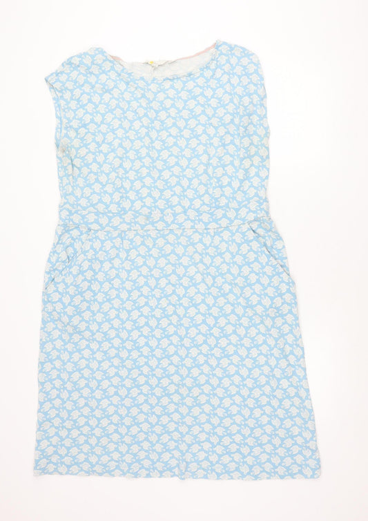 Boden Women’s Blue Bird Print Sleeveless Cotton Blend Shift Dress UK 20