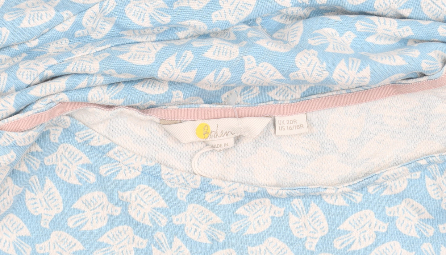 Boden Women’s Blue Bird Print Sleeveless Cotton Blend Shift Dress UK 20