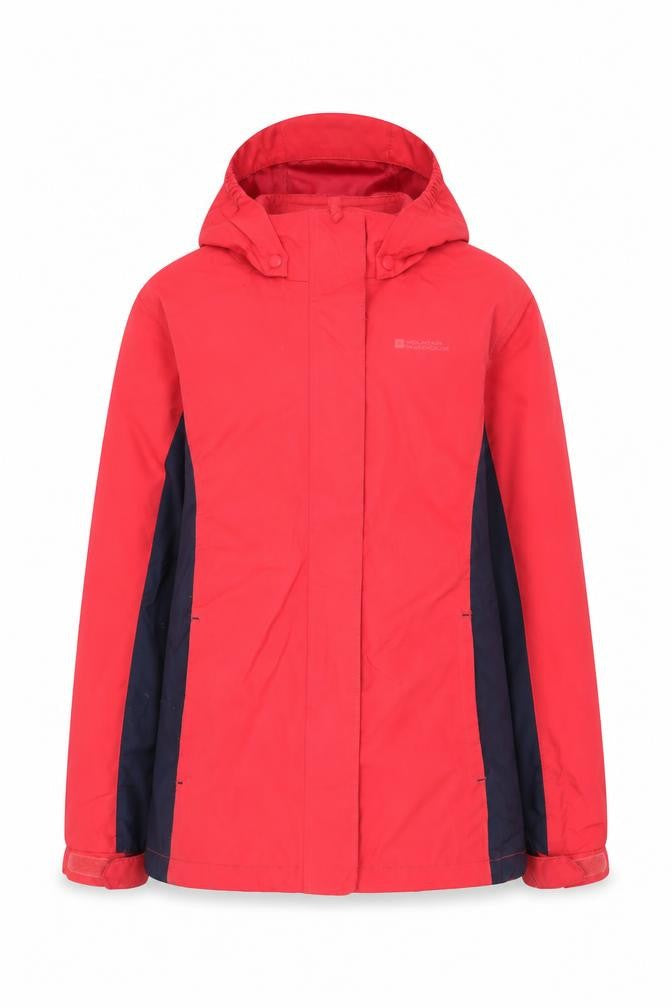 Front view of Mountain Warehouse girls’ pink 9-10 years waterproof rain coat jacket