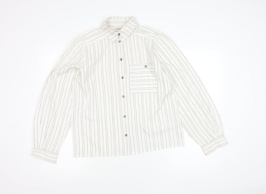Richards Womens White Striped Button-Up Shirt Size 12 Long Sleeve