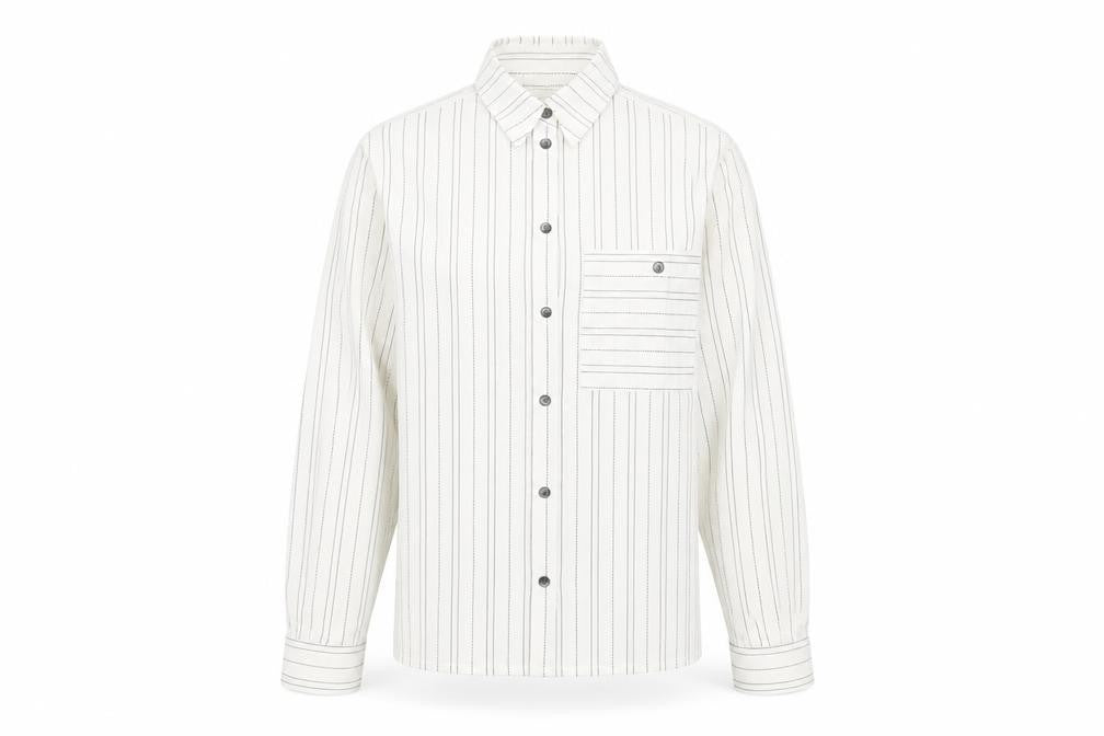 Richards Womens White Striped Button-Up Shirt Size 12 Long Sleeve