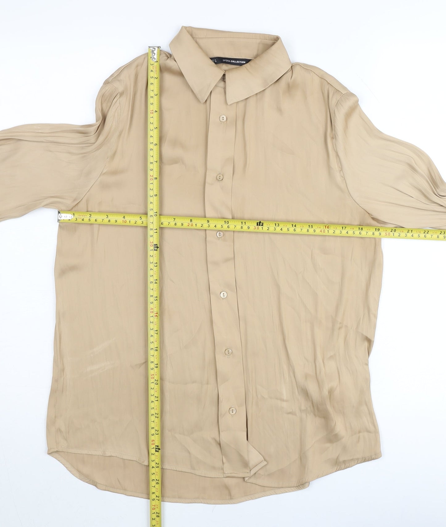 Sfera Collection Womens Beige Size 12 Button-Up Long Sleeve Shirt