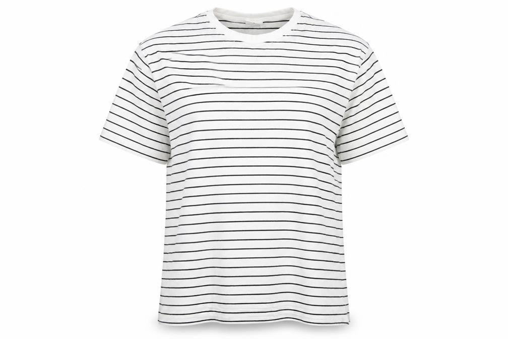 Zara Womens White Striped Cotton T-Shirt XS Crew Neck Casual Top