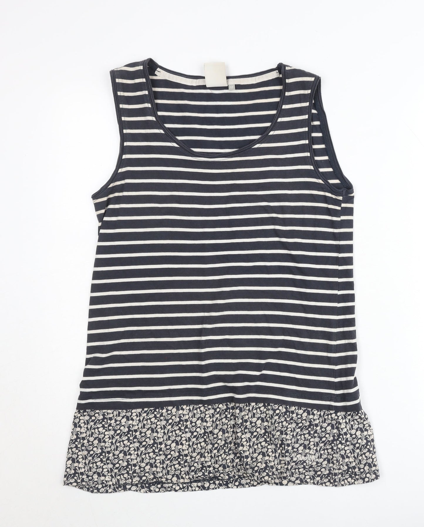 Weird Fish Womens Blue Size 12 Striped Cotton Sleeveless Tank Top