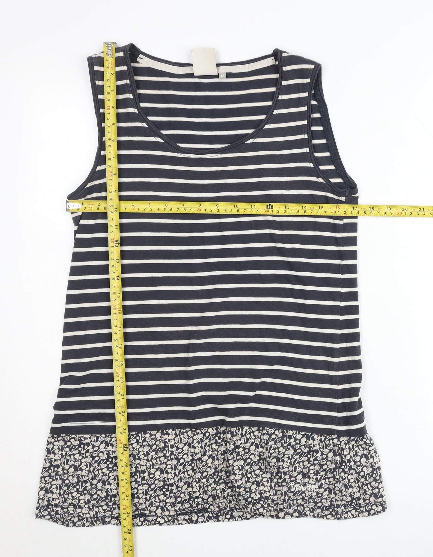 Weird Fish Womens Blue Size 12 Striped Cotton Sleeveless Tank Top