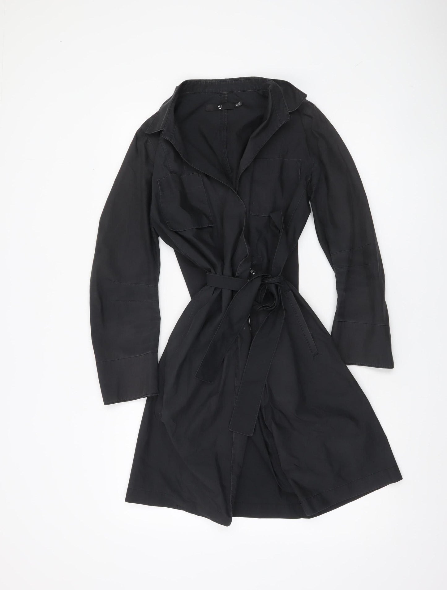 +J Womens Black Trench Coat Belted Mid Length Size M