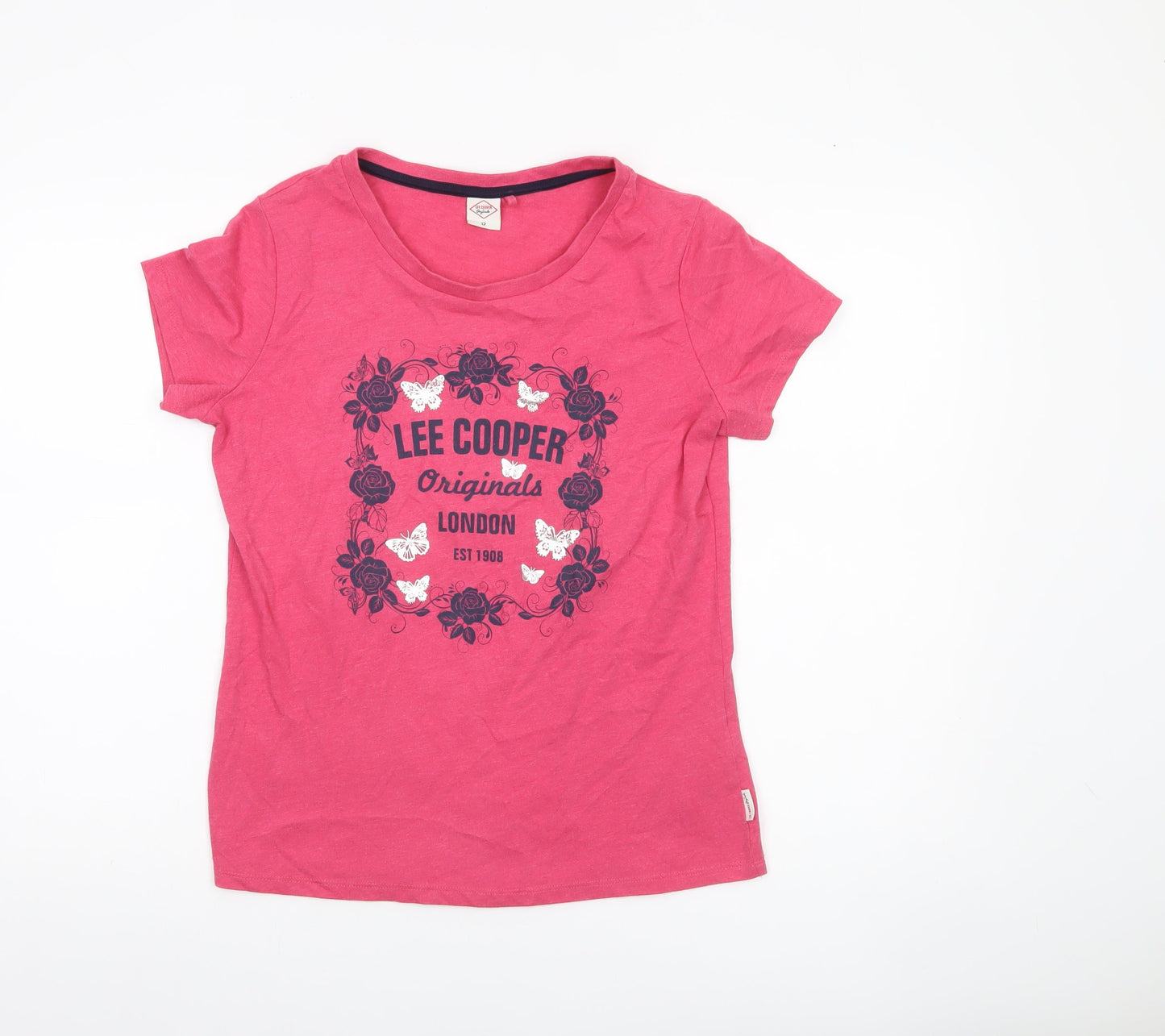 Lee Cooper Womens Pink Floral Butterfly T-Shirt Size 12