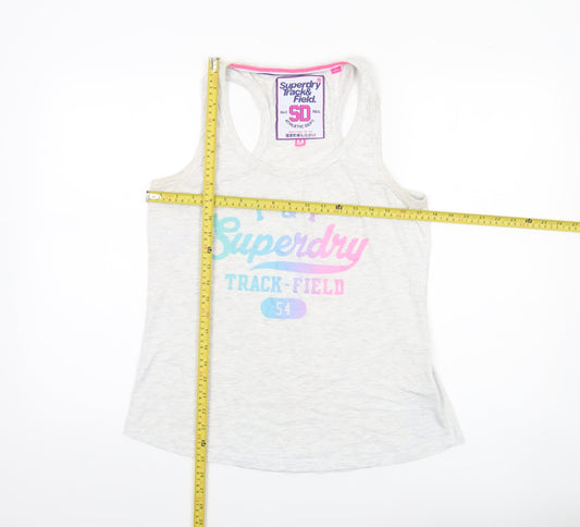 Superdry Womens White Racerback Tank Top Size M Cotton Blend