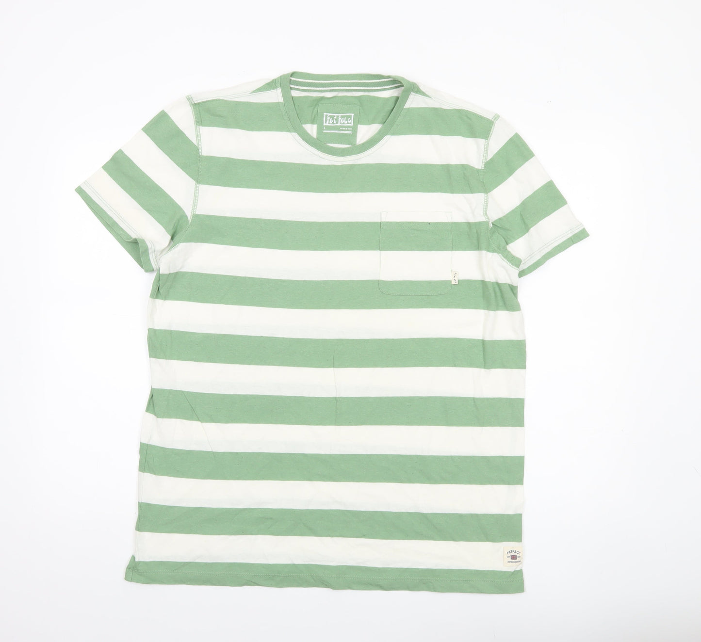 Fat Face Men's Green White Striped Cotton Linen T-Shirt Size L