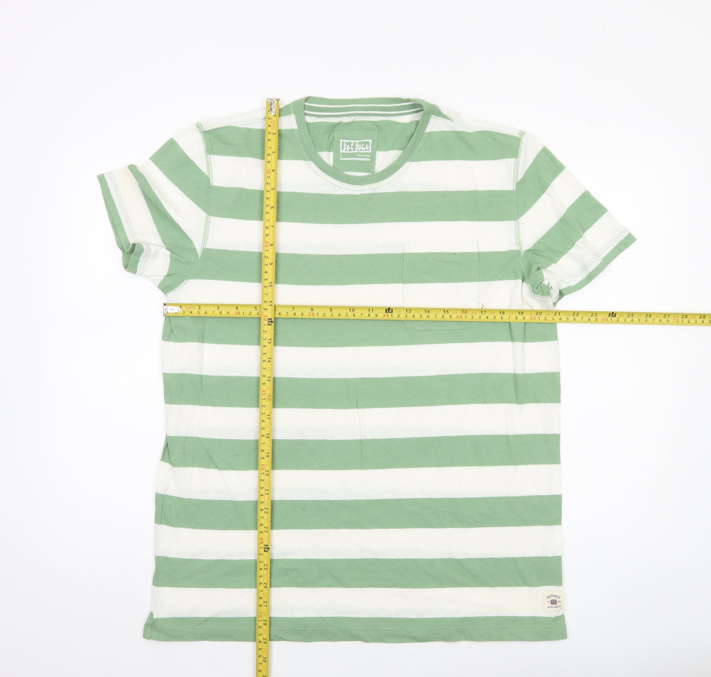 Fat Face Men's Green White Striped Cotton Linen T-Shirt Size L