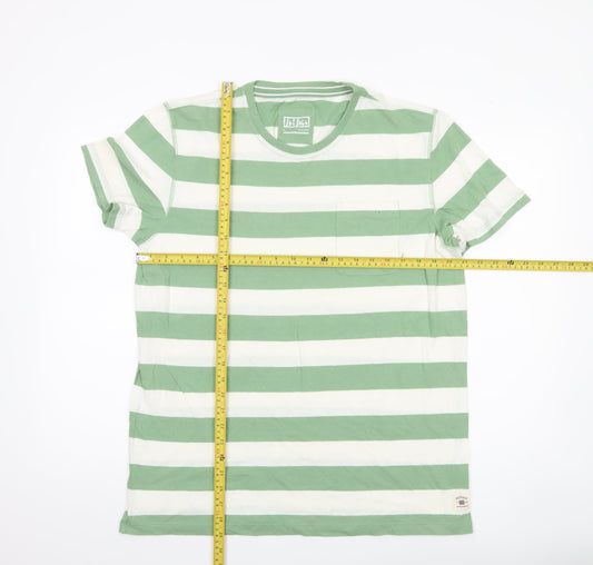 Fat Face Men's Green White Striped Cotton Linen T-Shirt Size L