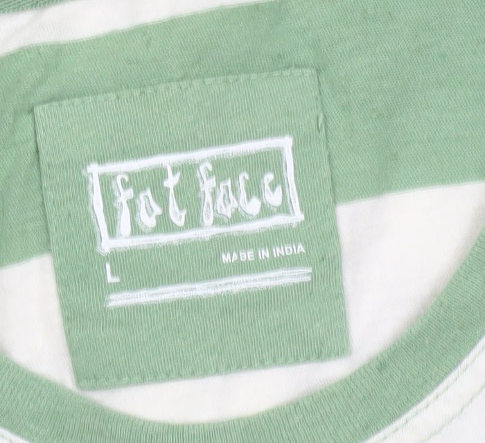 Fat Face Men's Green White Striped Cotton Linen T-Shirt Size L