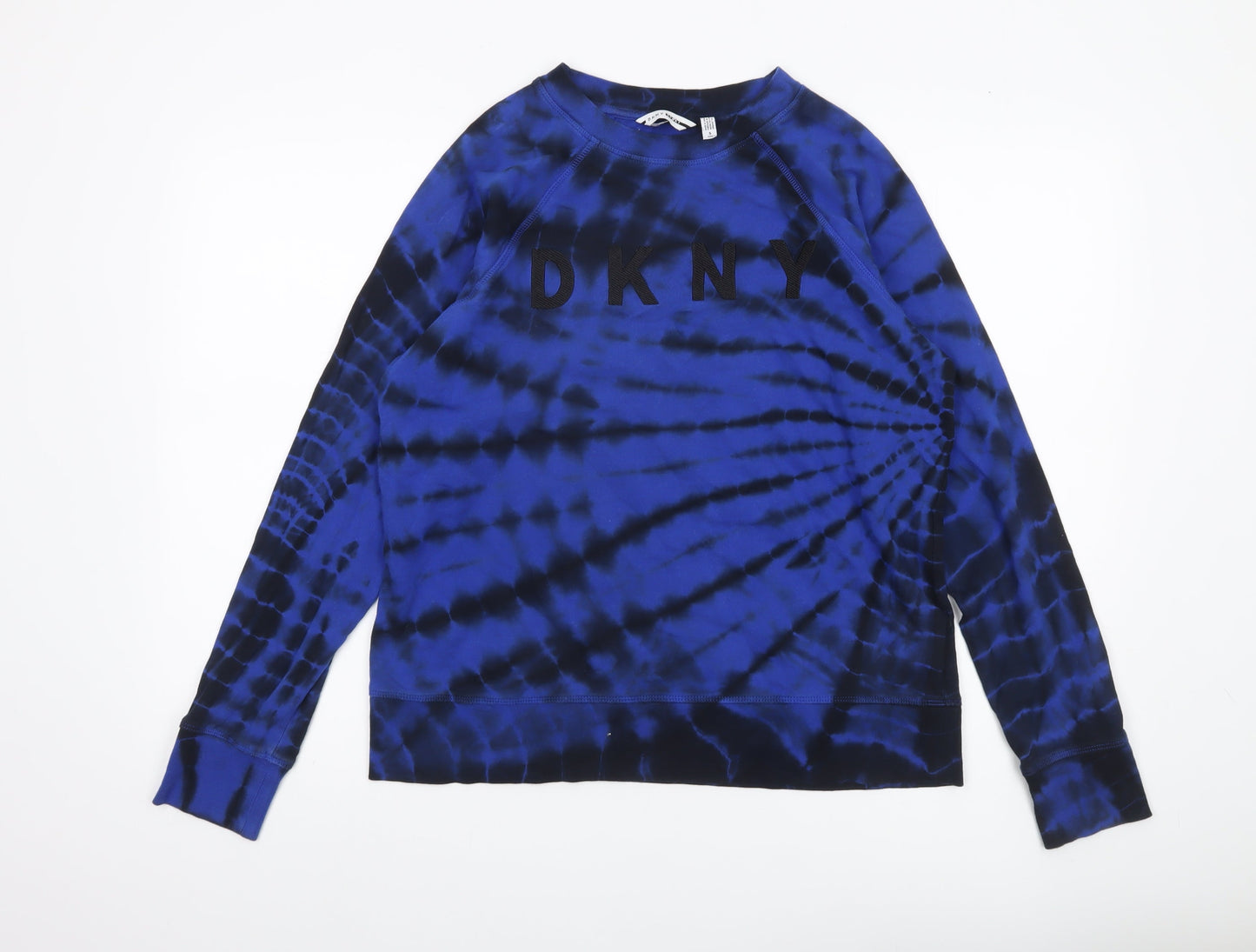 DKNY Sport Unisex Blue Tie-Dye Logo Sweatshirt S Pullover Cotton