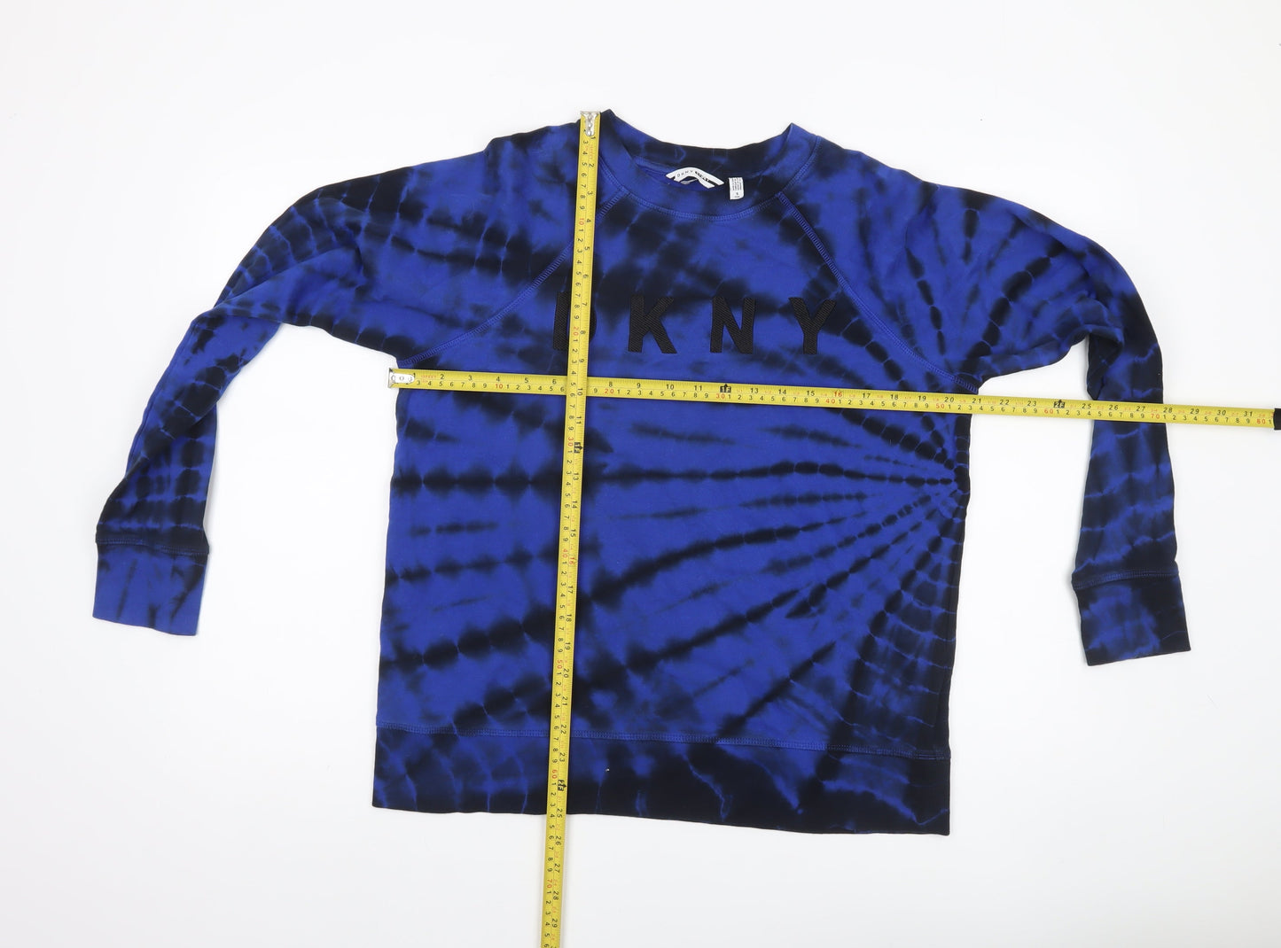 DKNY Sport Unisex Blue Tie-Dye Logo Sweatshirt S Pullover Cotton