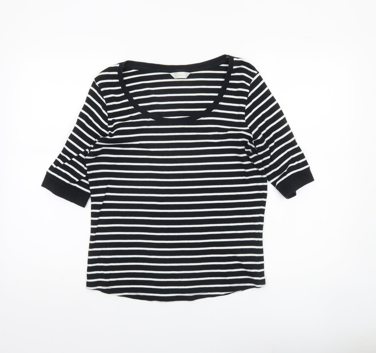 BHS Womens Black White Striped Cotton T-Shirt Size 16