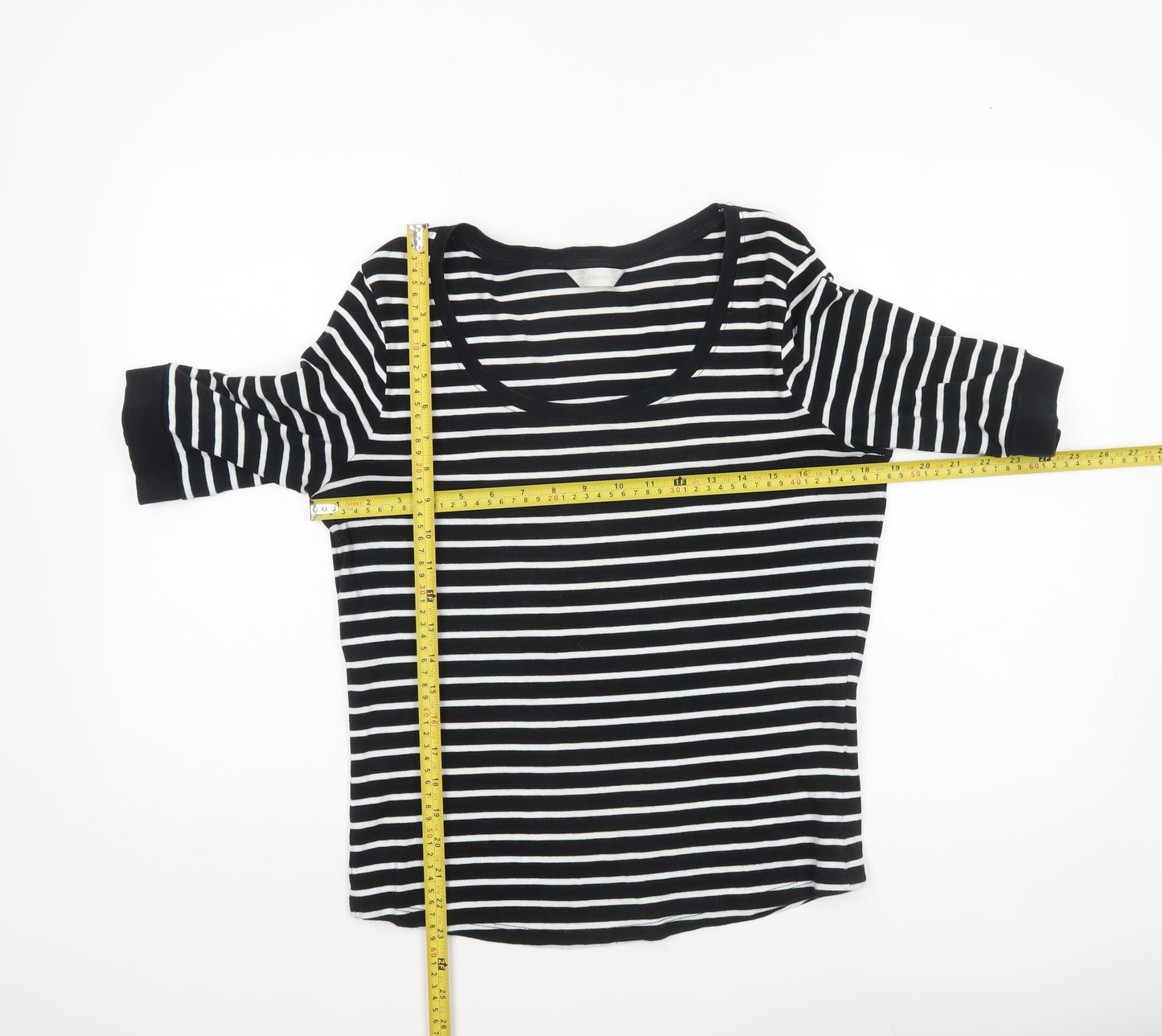BHS Womens Black White Striped Cotton T-Shirt Size 16