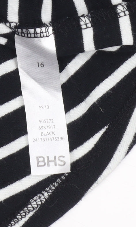 BHS Womens Black White Striped Cotton T-Shirt Size 16