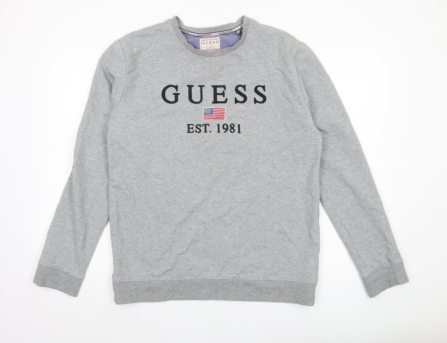 Guess Men’s Grey Slim Fit Graphic Logo Sweatshirt Size L