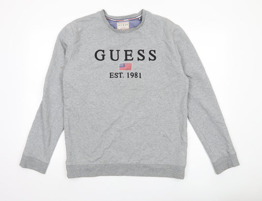 Guess Men’s Grey Slim Fit Graphic Logo Sweatshirt Size L