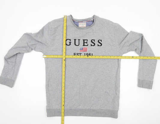 Guess Men’s Grey Slim Fit Graphic Logo Sweatshirt Size L